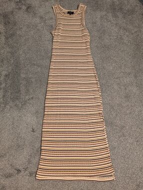 Bardot Striped Midi Dress With Side Slits Size Medium